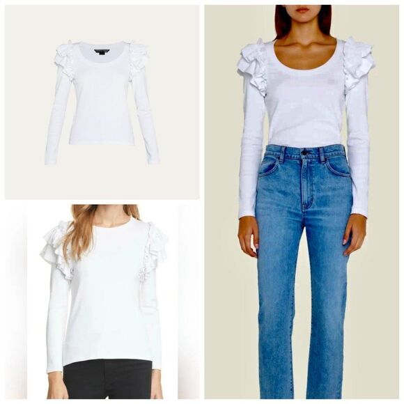 Veronica Beard Tops - Veronica Beard Avedon Top White Ruffle Long Sleeve Top Sz L NWT 228 IRRG